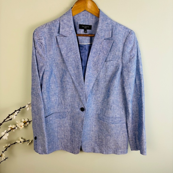 Talbots Petite 100% Linen Single Button Blazer Size 14P - Picture 2 of 4